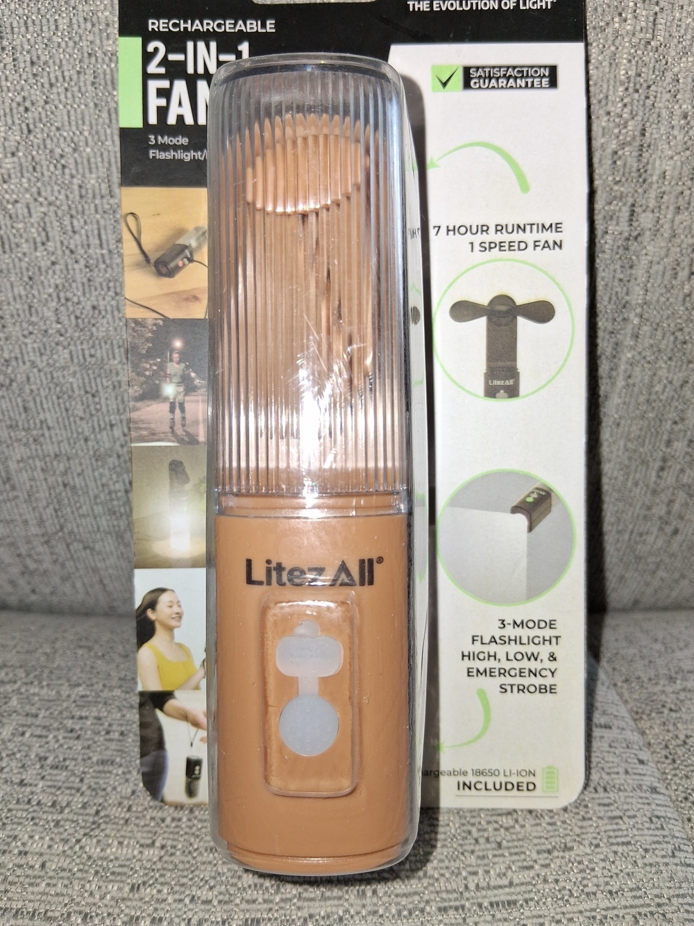 Rechargeable 2-in-1 Fan & Flashlight — Tan